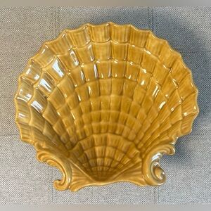 Vintage 1970s Handmade Glazed Shell Shaped Dish Artist Signed SB Art Pottery